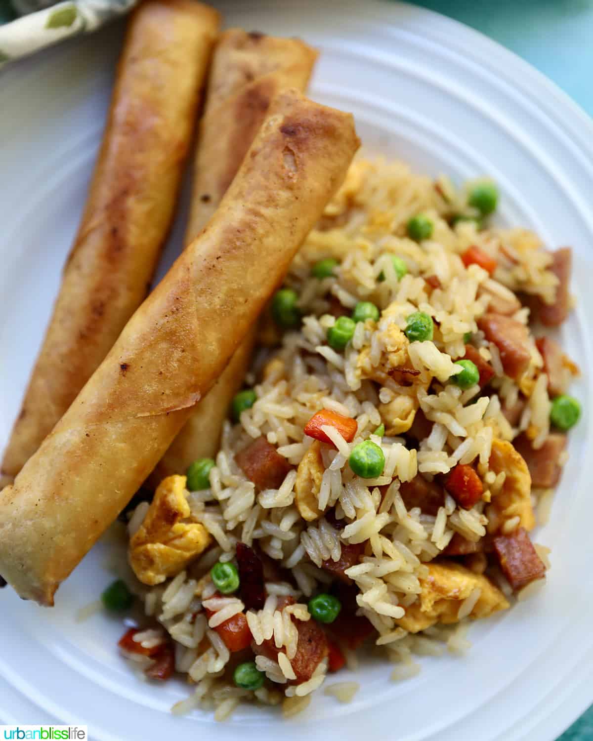 Filipino lumpia with spam fried rice