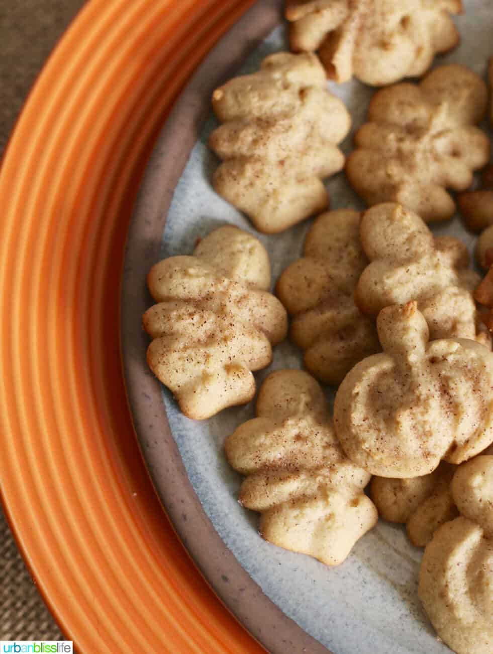 Spritz Cookies with Maple Cinnamon Sugar on a plate