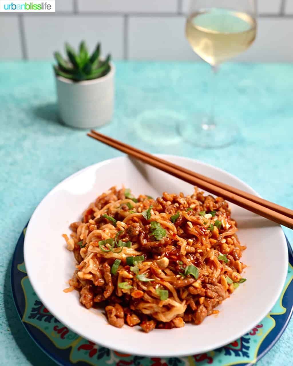 white wine with peanut noodles