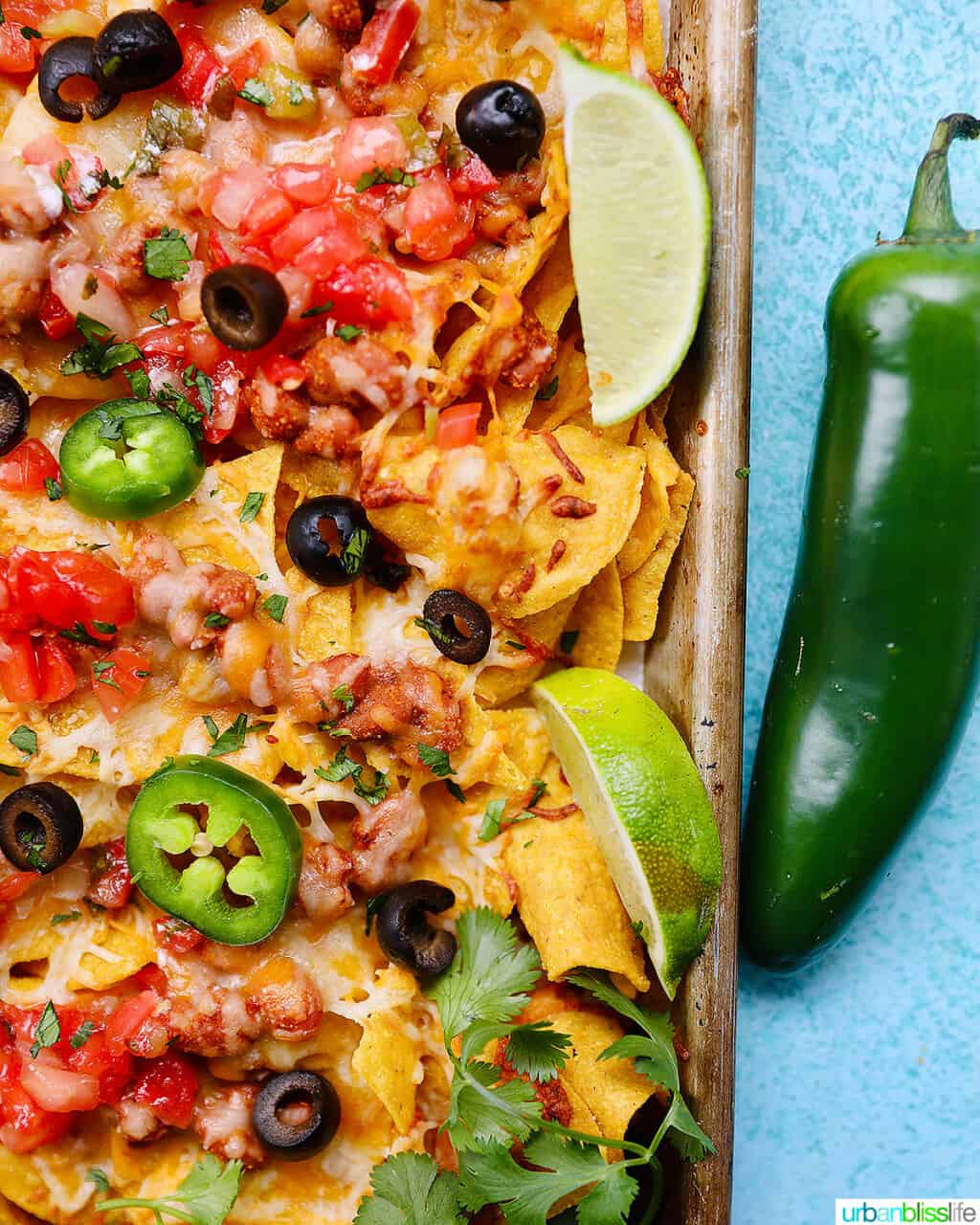 tex-mex vegetarian nachos with jalapeno