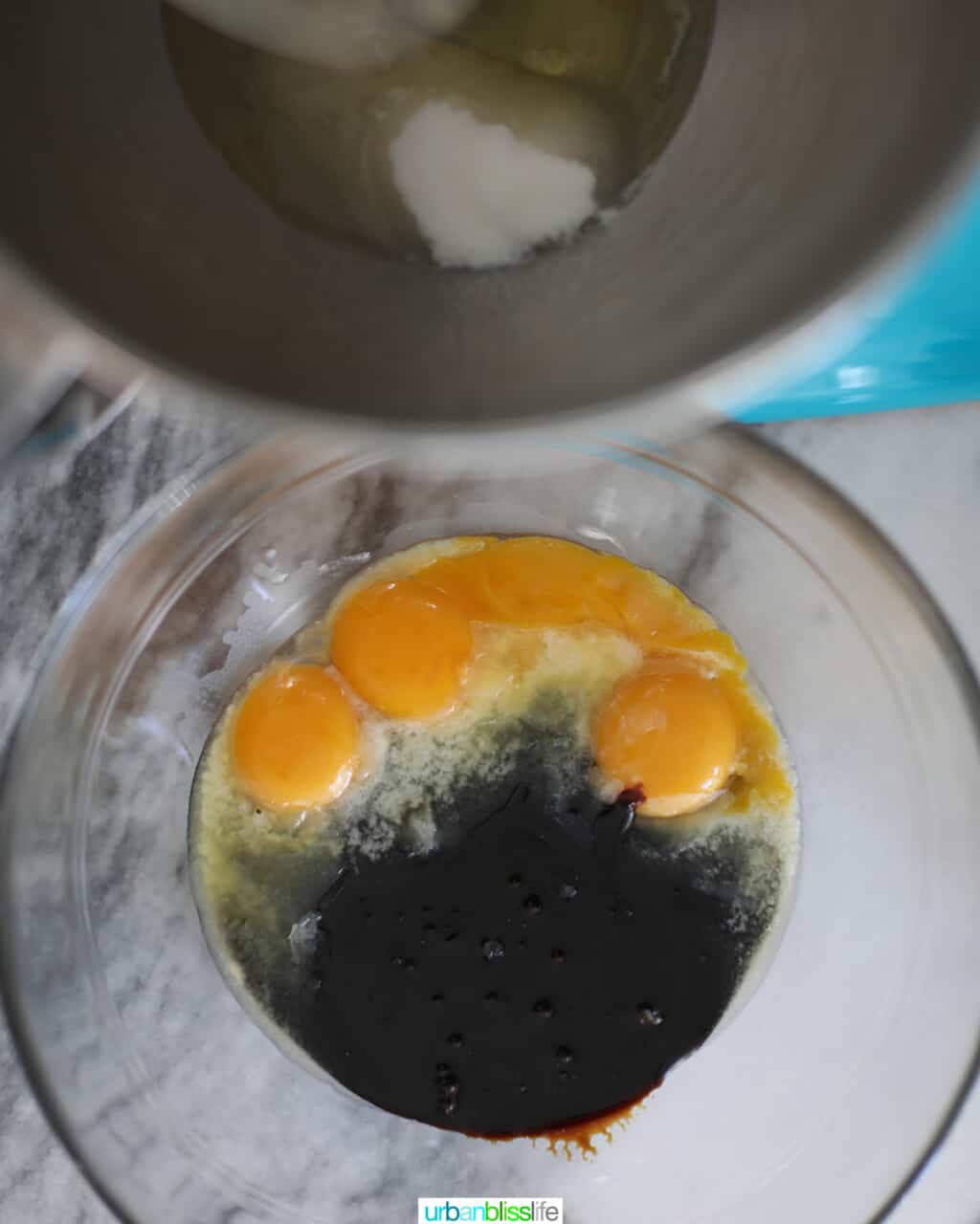 whisking eggs and molasses for gingerbread roll