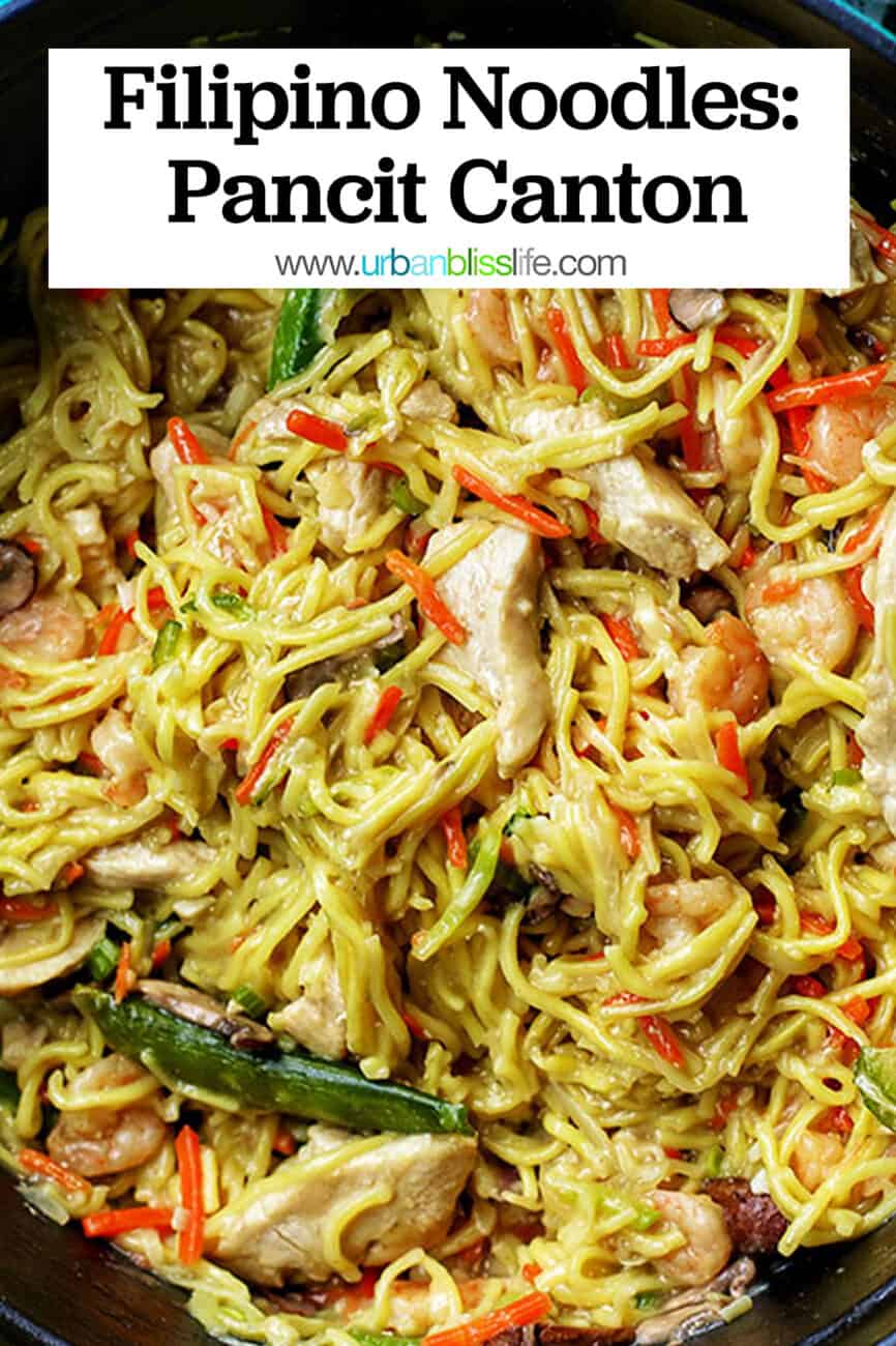Filipino Pancit Canton with text overlay