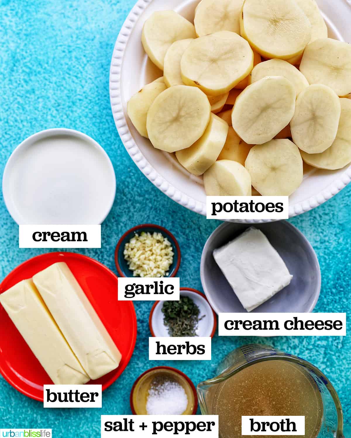 ingredients to make Instant Pot Garlic Mashed Potatoes.