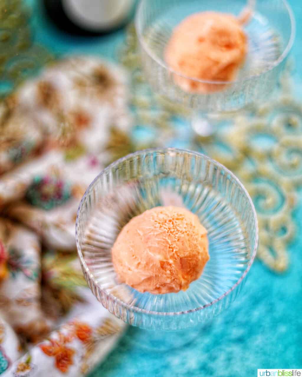 scoop of sherbet in champagne glass