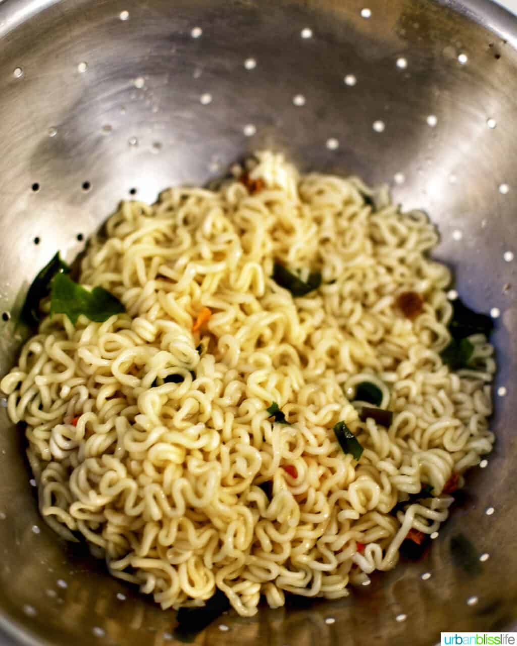ramen and udon noodles in strainer