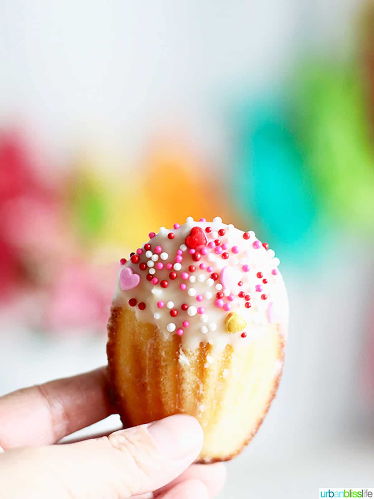 white chocolate dipped valentine madeleine cookie