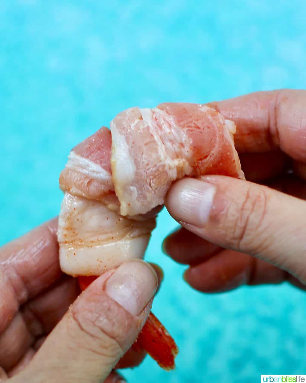wrapping bacon around shrimp