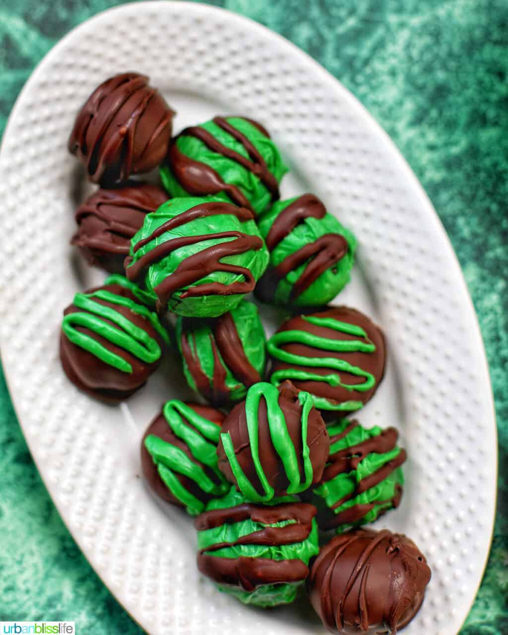 white plate with Mint Oreo Truffles
