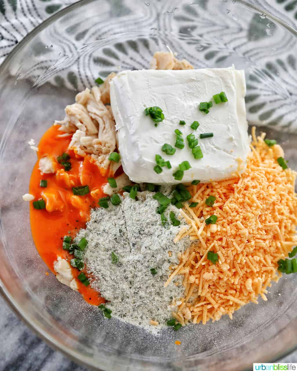 ingredients mixing for buffalo chicken bites