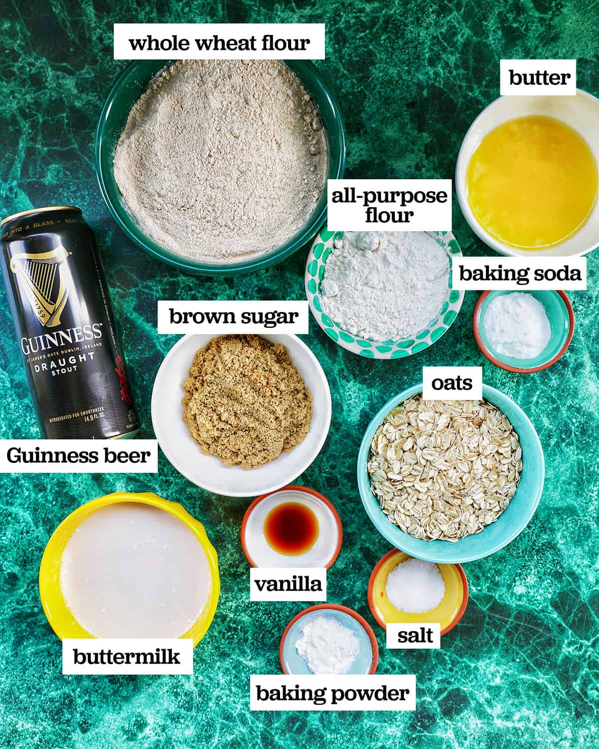 Ingredients to make Irish Guinness brown bread