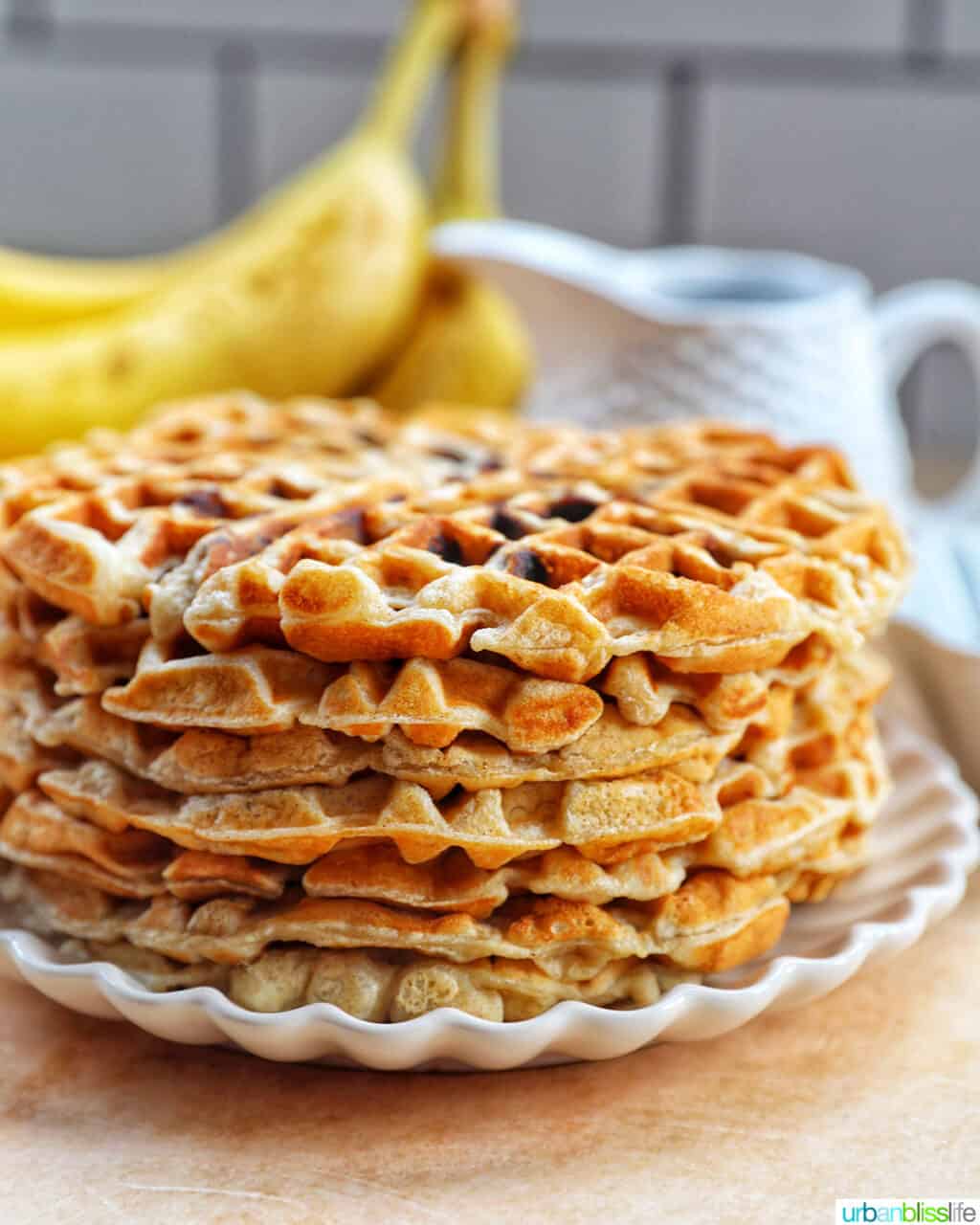 stack of banana chocolate chip waffles