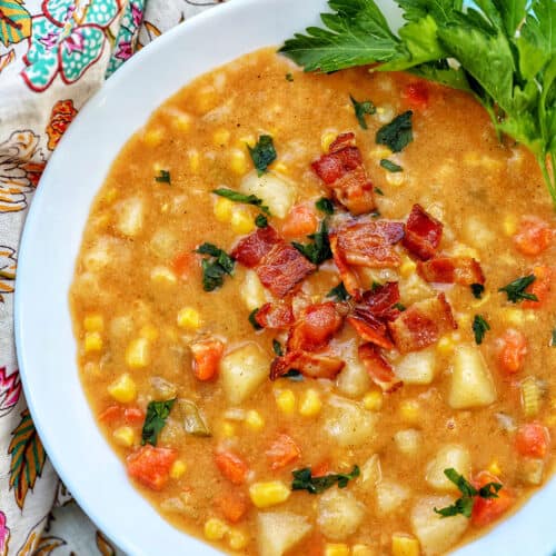 bowl of Instant Pot Potato Corn Chowder