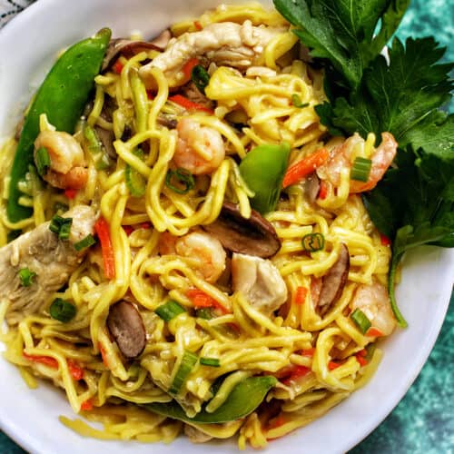 bowl of Filipino Pancit Canton Noodles