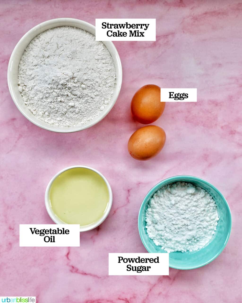 ingredients to make strawberry crinkle cookies