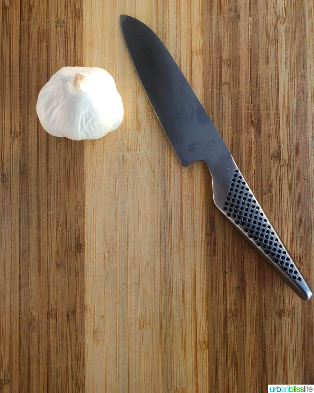 types of kitchen knives - utility knife with garlic