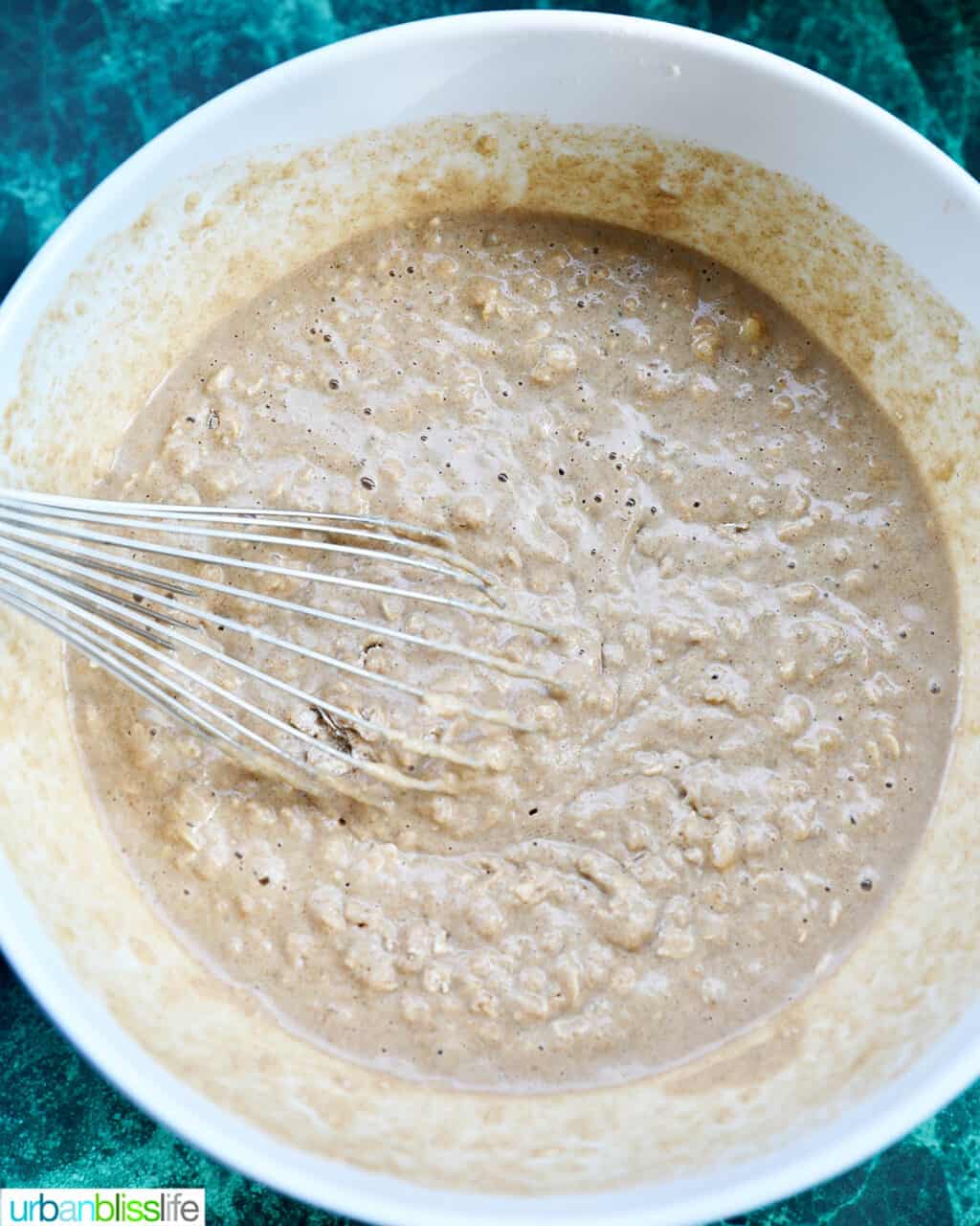 whisking batter for Irish Guinness Brown Bread
