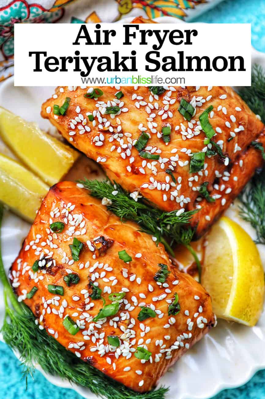 Air Fryer Teriyaki Salmon with text overlay