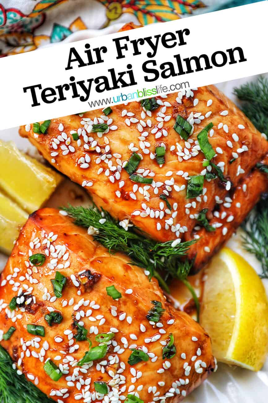 Air Fryer Teriyaki Salmon with text overlay