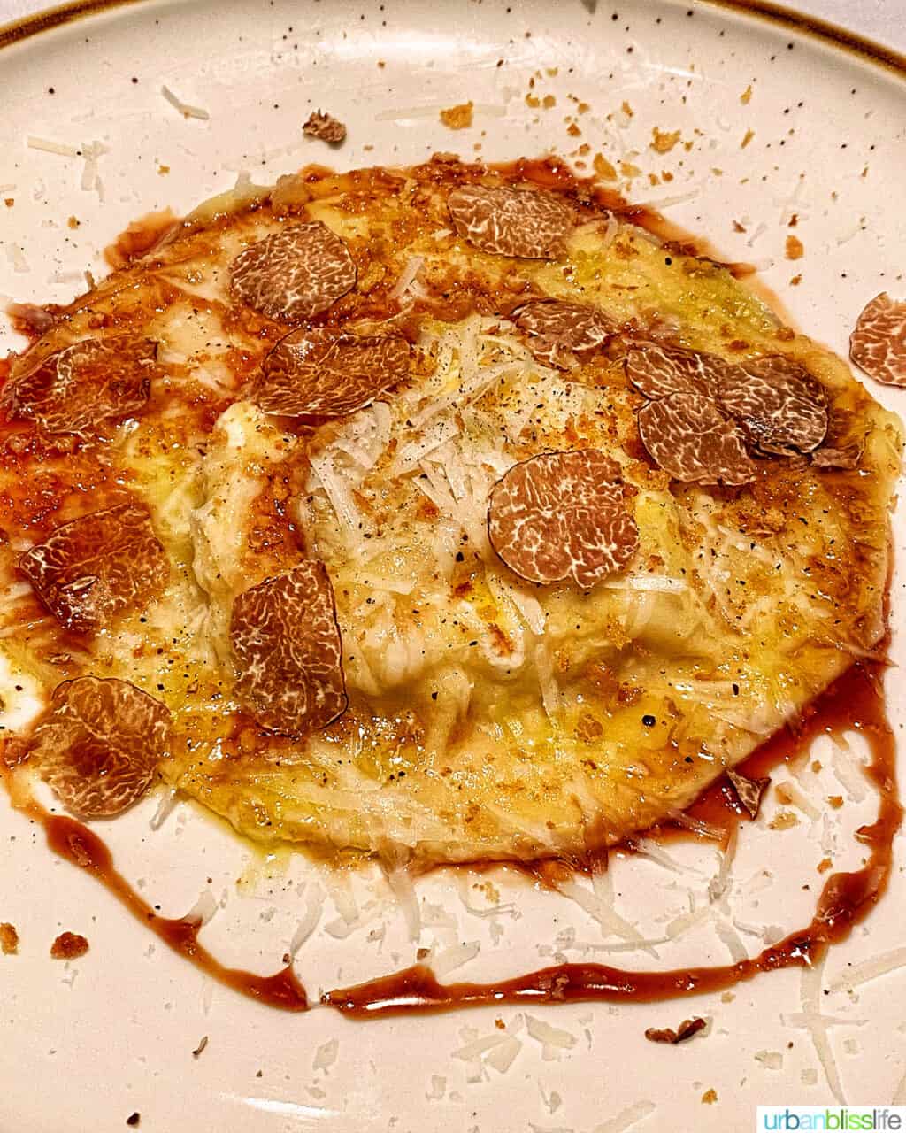 raviolo at Earth and Sea restaurant in Carlton, Oregon wine country