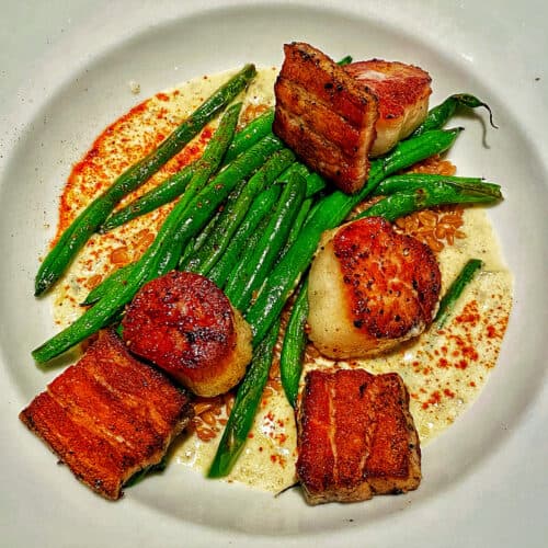 scallops and pork belly at Earth and Sea restaurant in Carlton, Oregon wine country