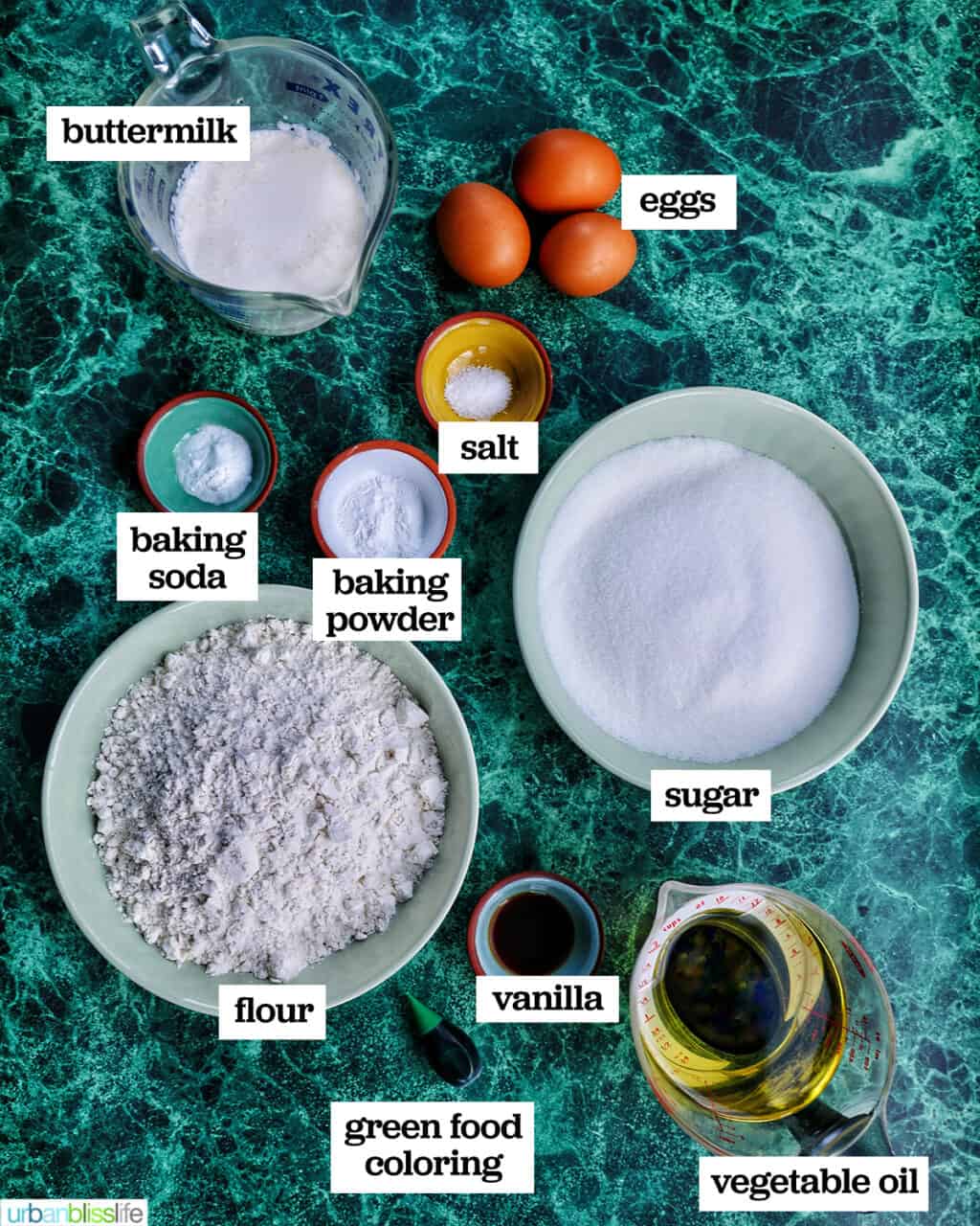 ingredients to make green velvet cake