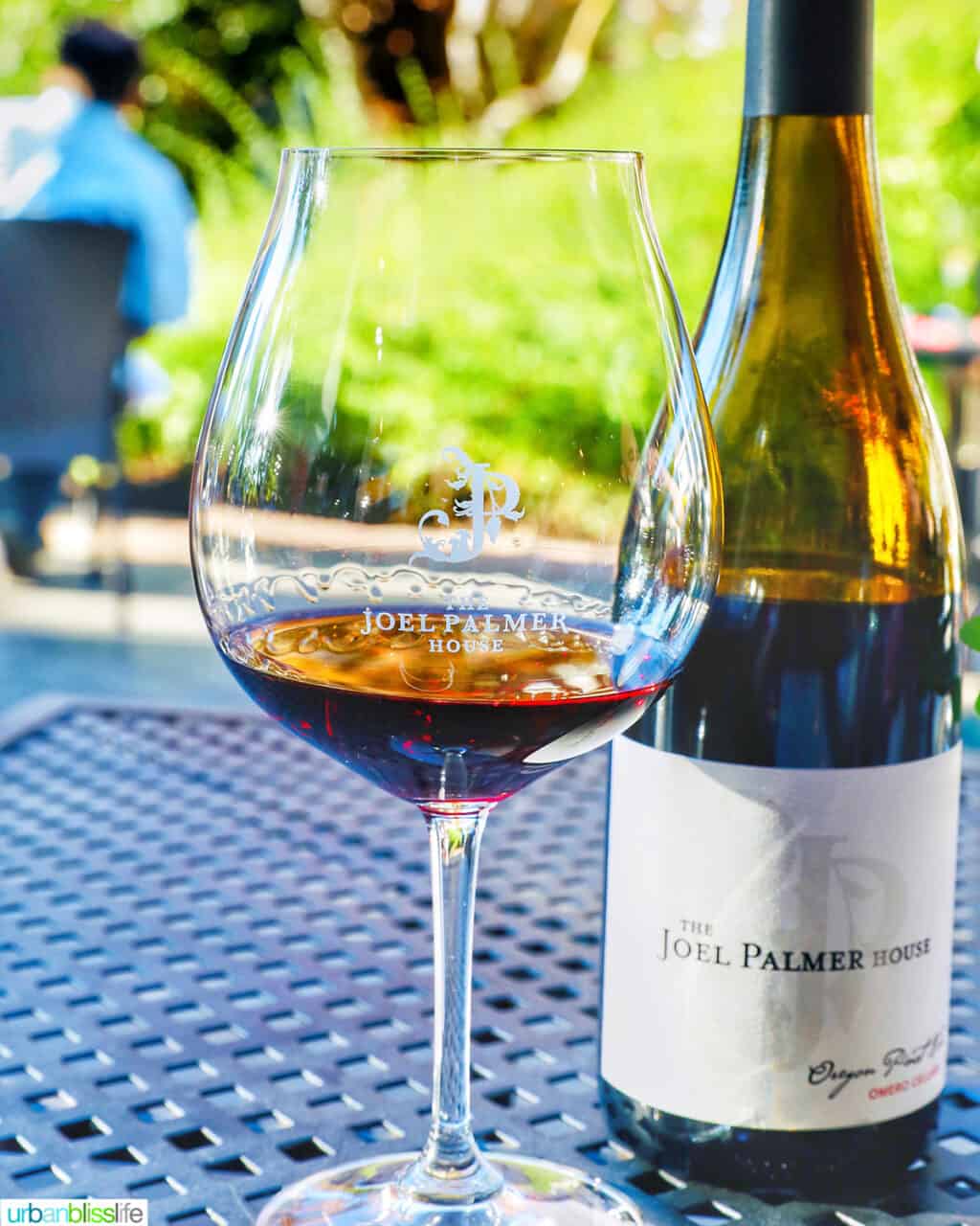 Joel Palmer House Oregon Pinot Noir glass and bottle