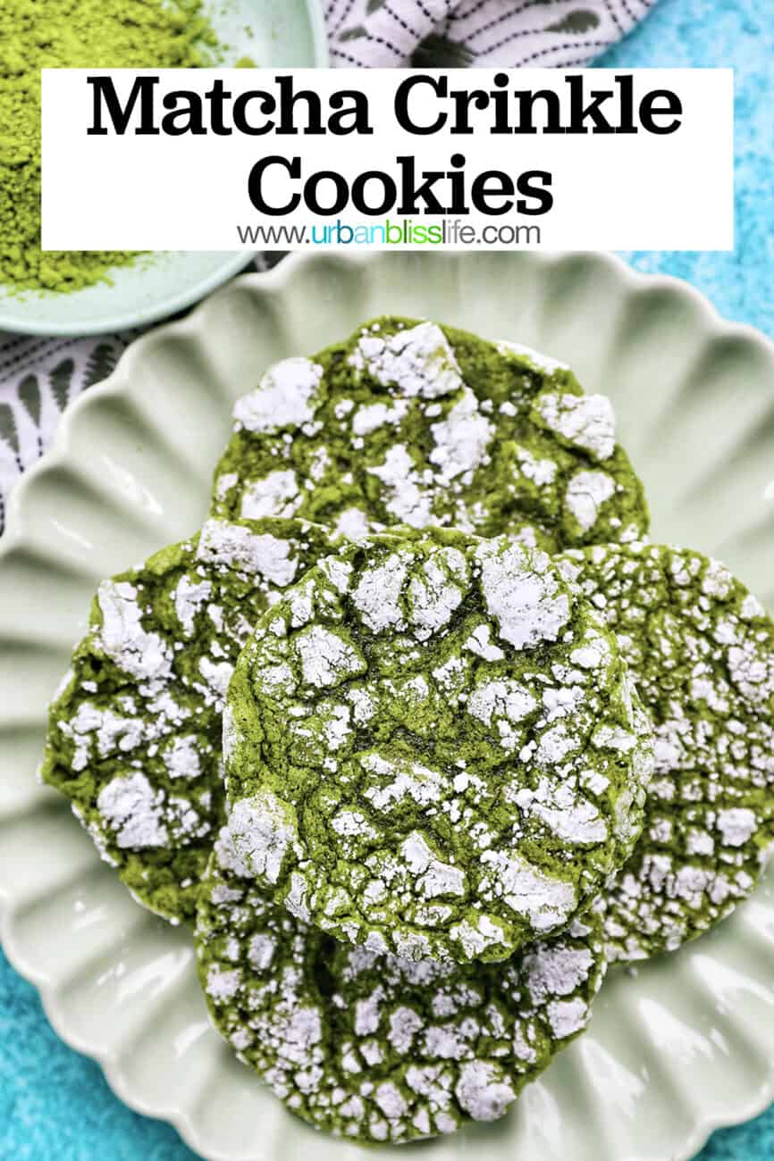 Matcha Crinkle Cookies with text overlay