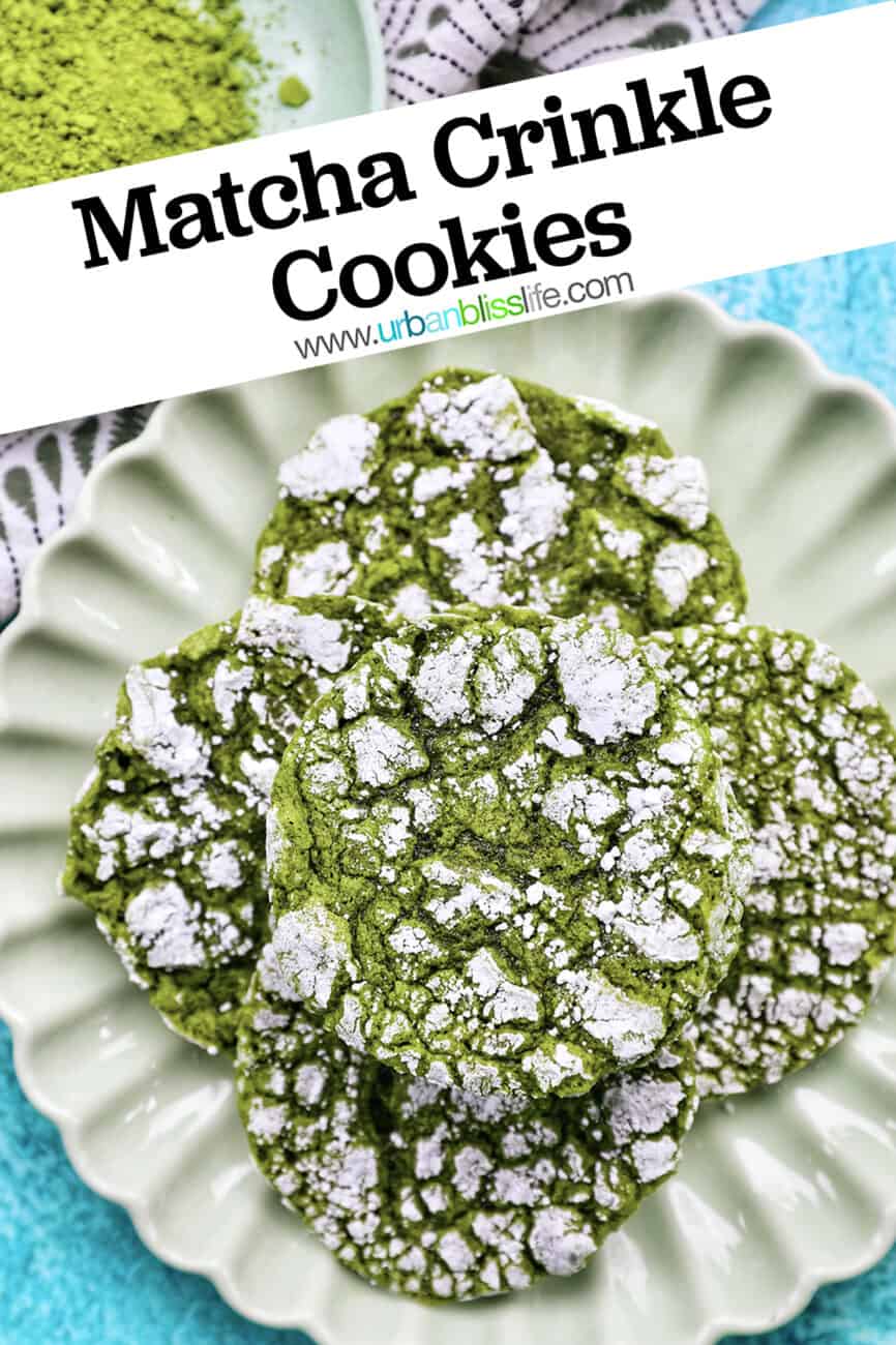Matcha Crinkle Cookies with text overlay