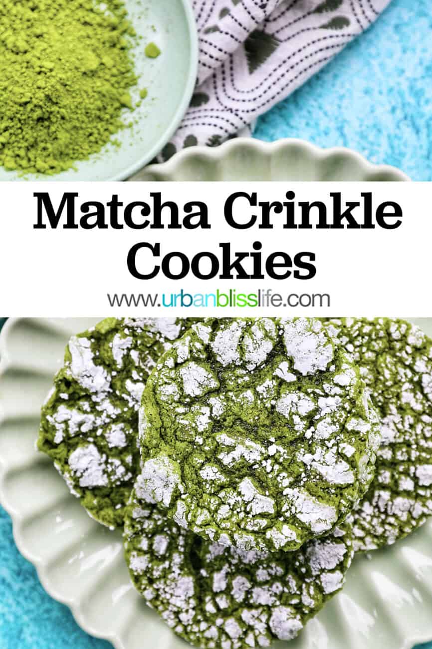Matcha Crinkle Cookies with text overlay