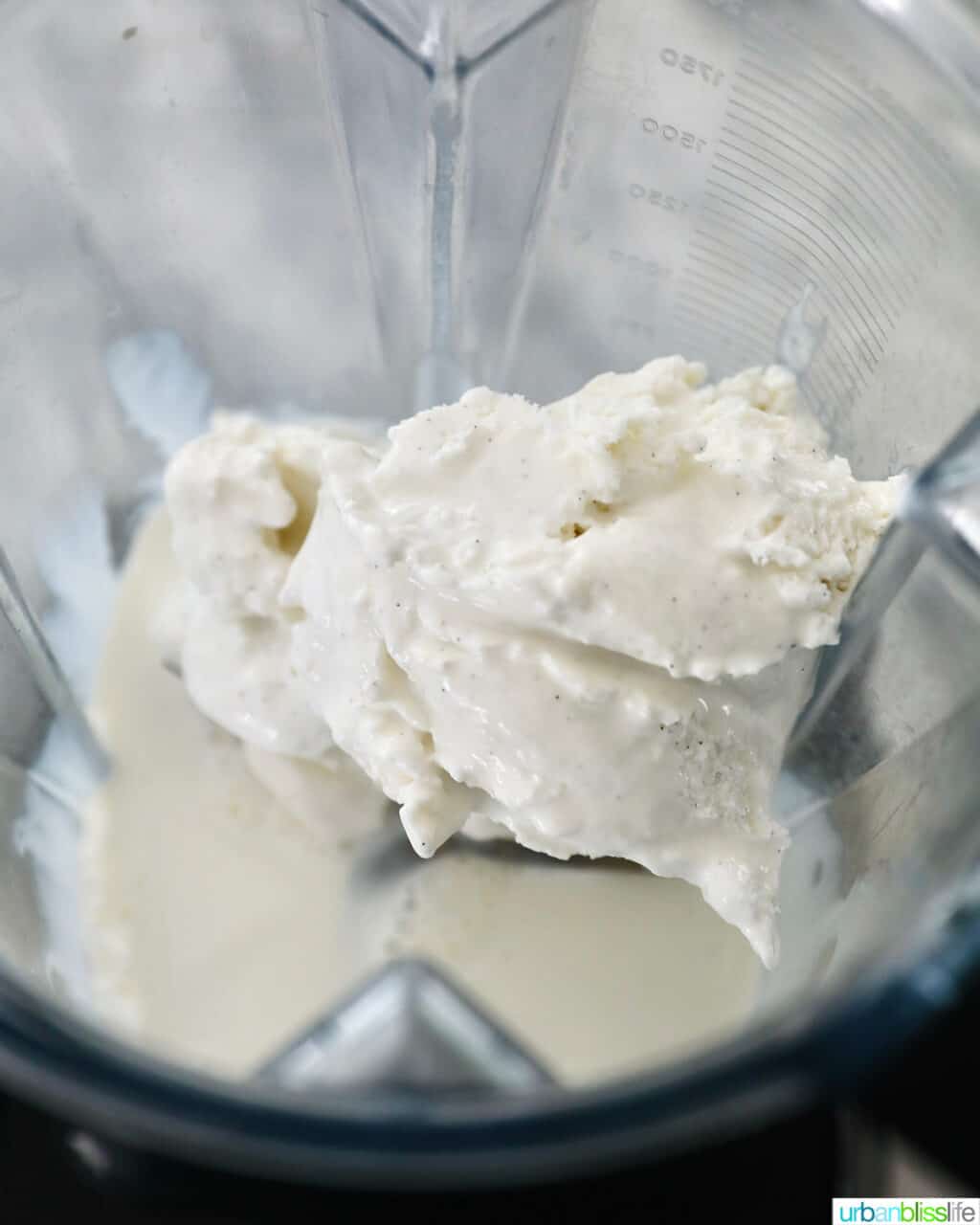 adding ice cream to blender
