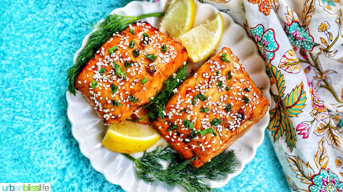 horizontal photo of air fryer teriyaki salmon
