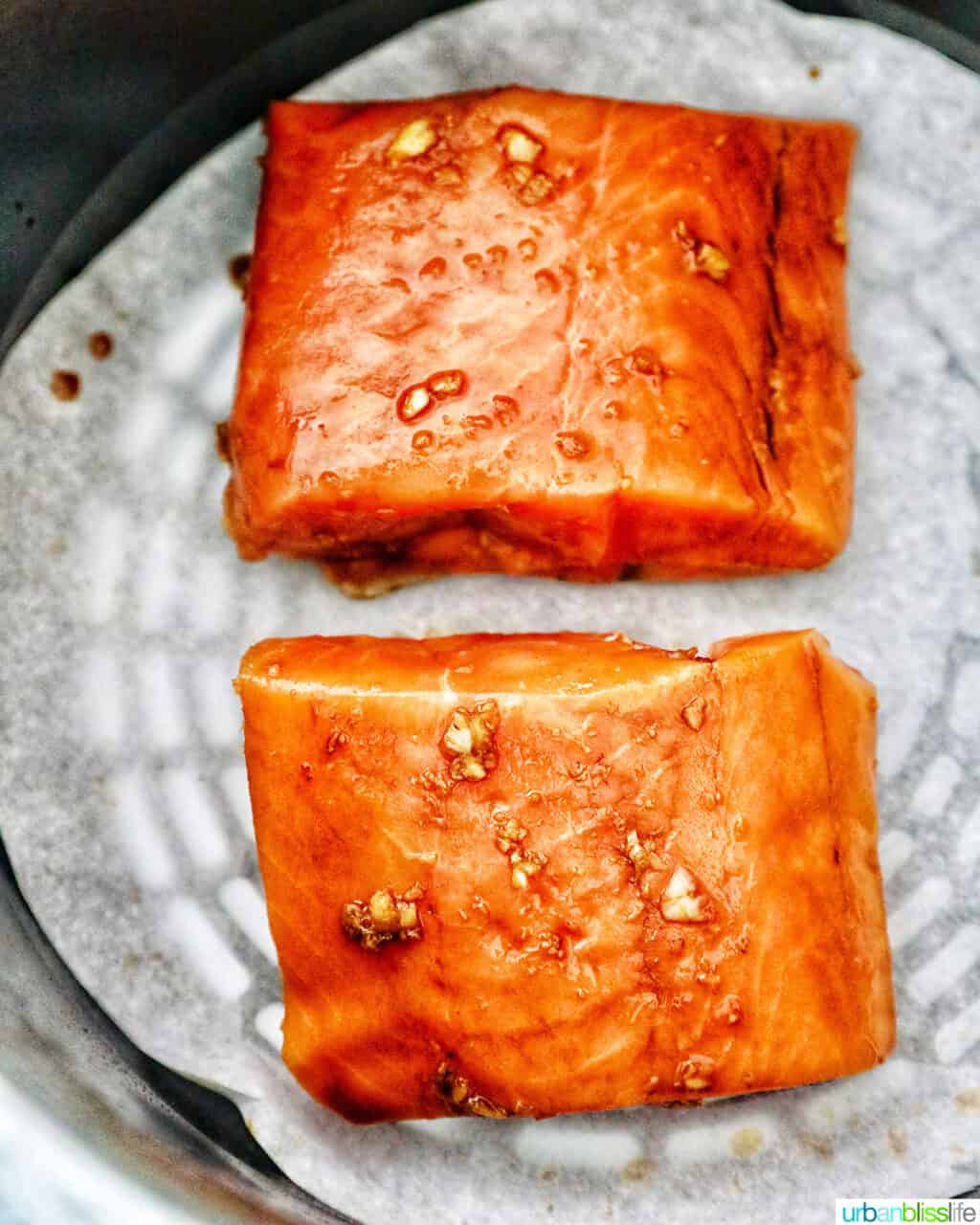 two salmon fillets in air fryer