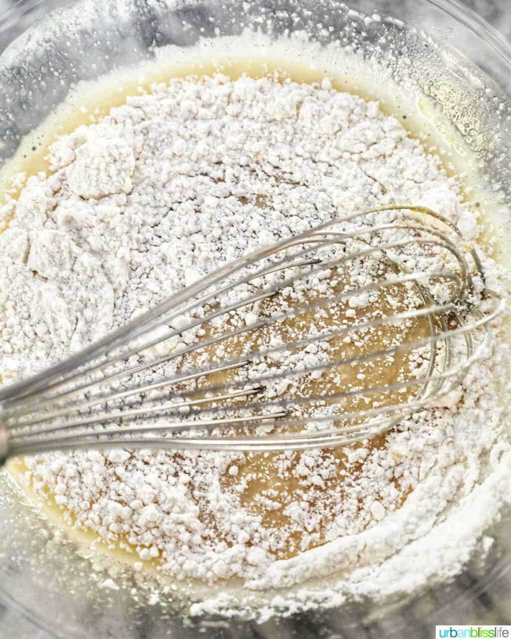 whisking dry ingredients into wet ingredients for Taisan