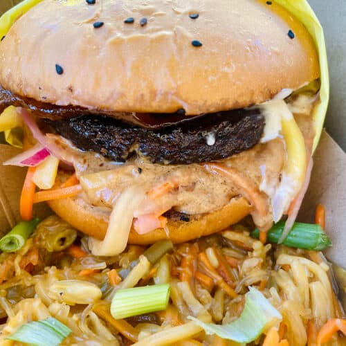 Kare Kare Bacon Burger at Hunny Beez Food Truck in Newberg Oregon