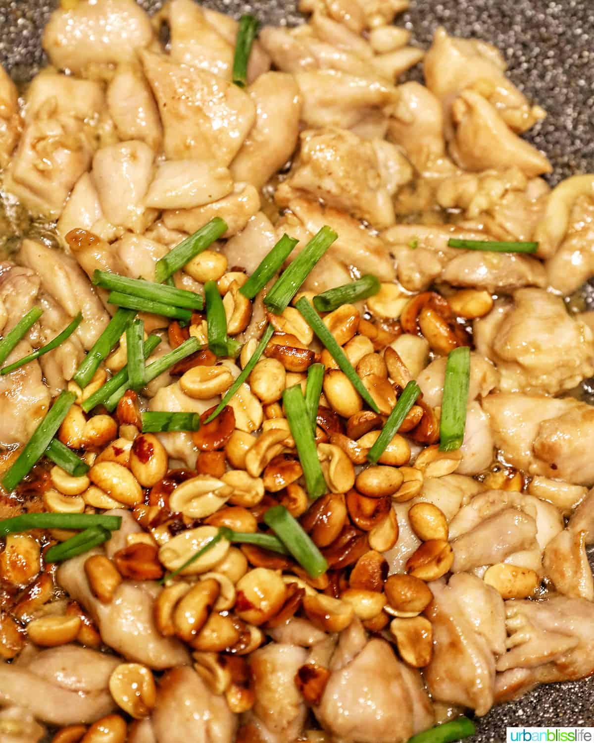 adding green onions to kung pao chicken