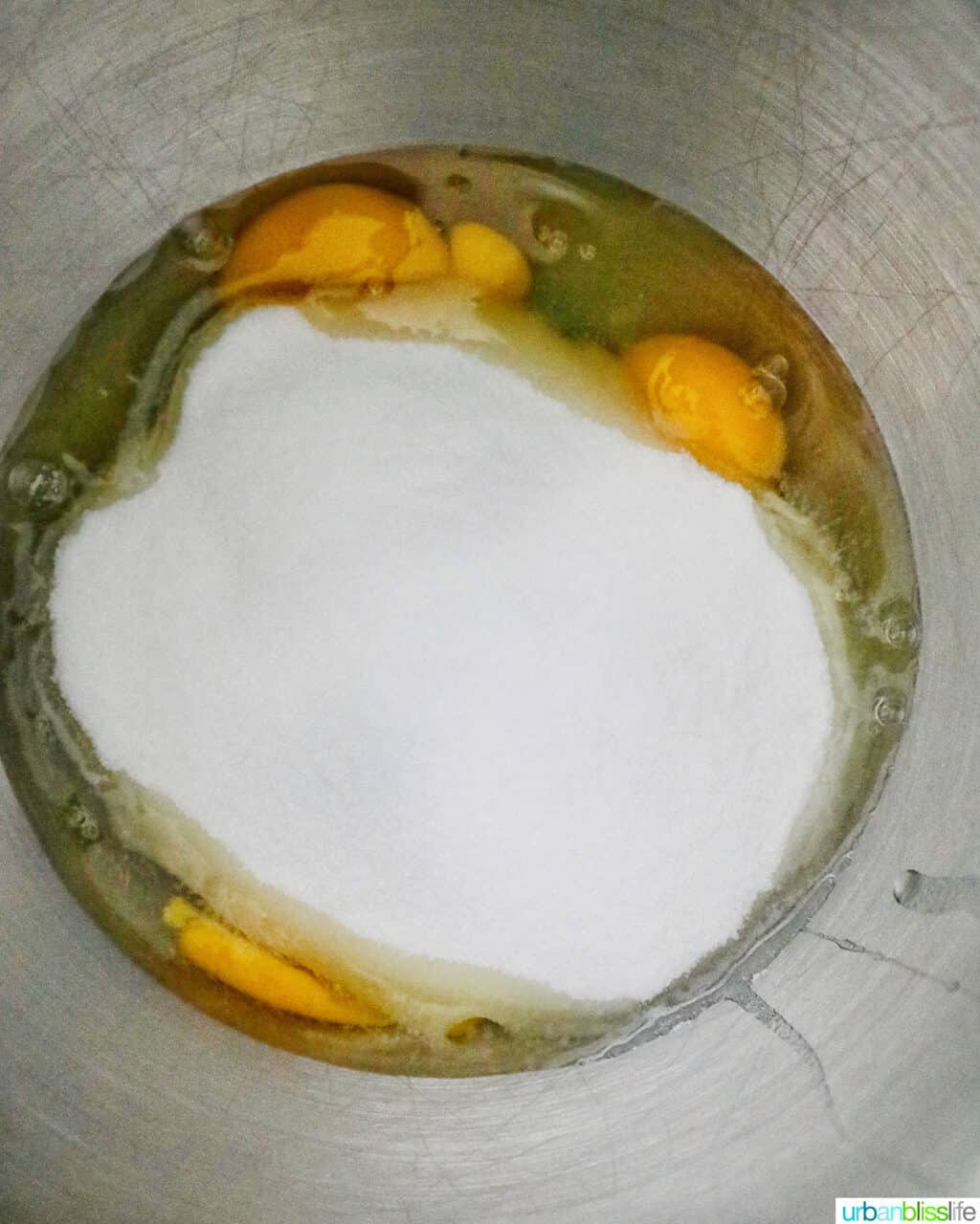 sugar and eggs in a bowl
