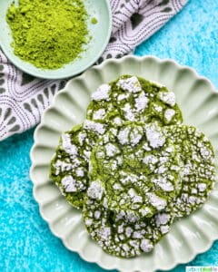 plate of matcha crinkle cookies