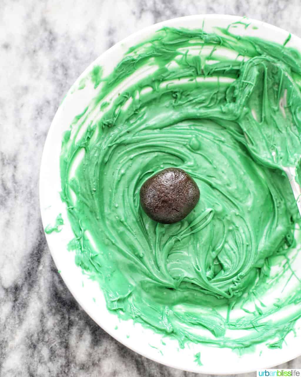 mint oreo truffle in green chocolate