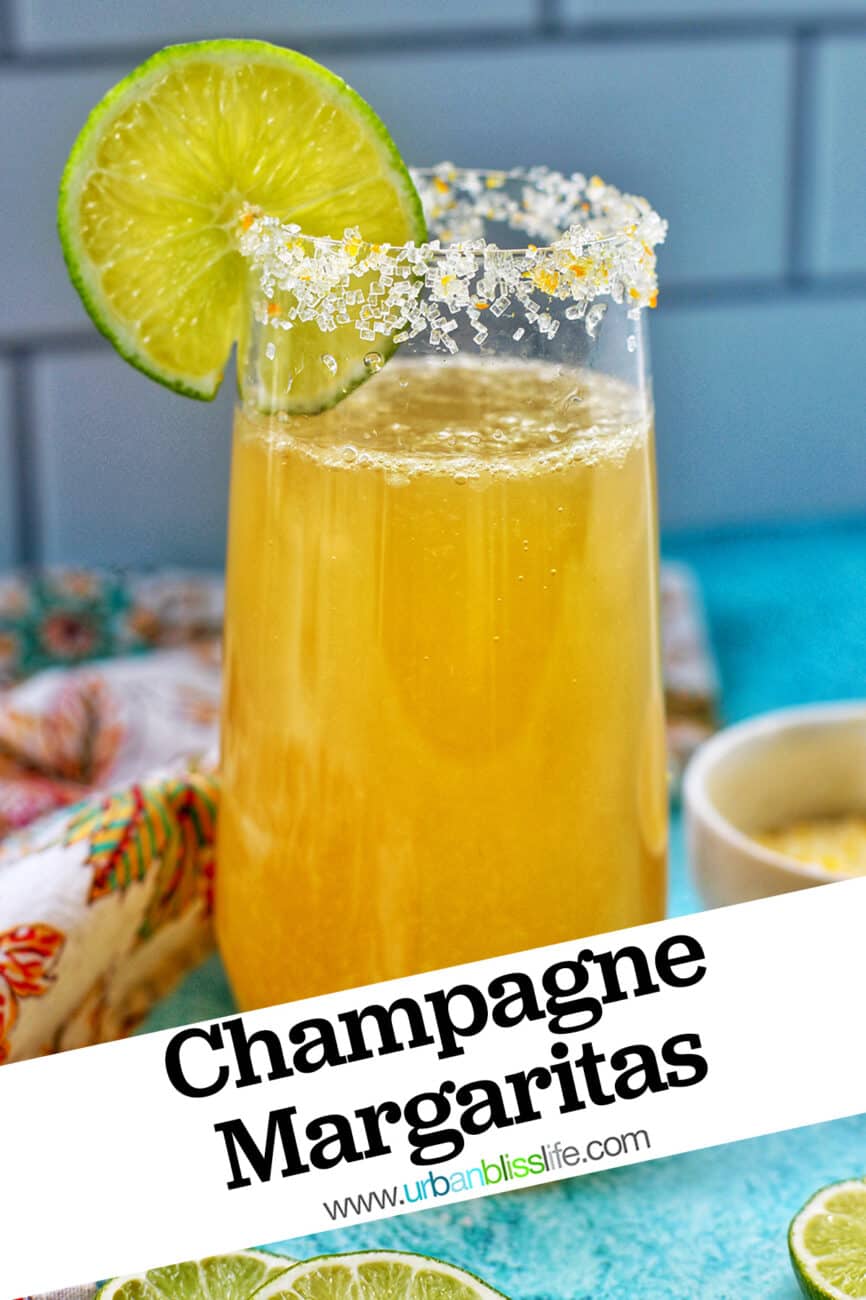 glass of champagne margarita with title text overlay