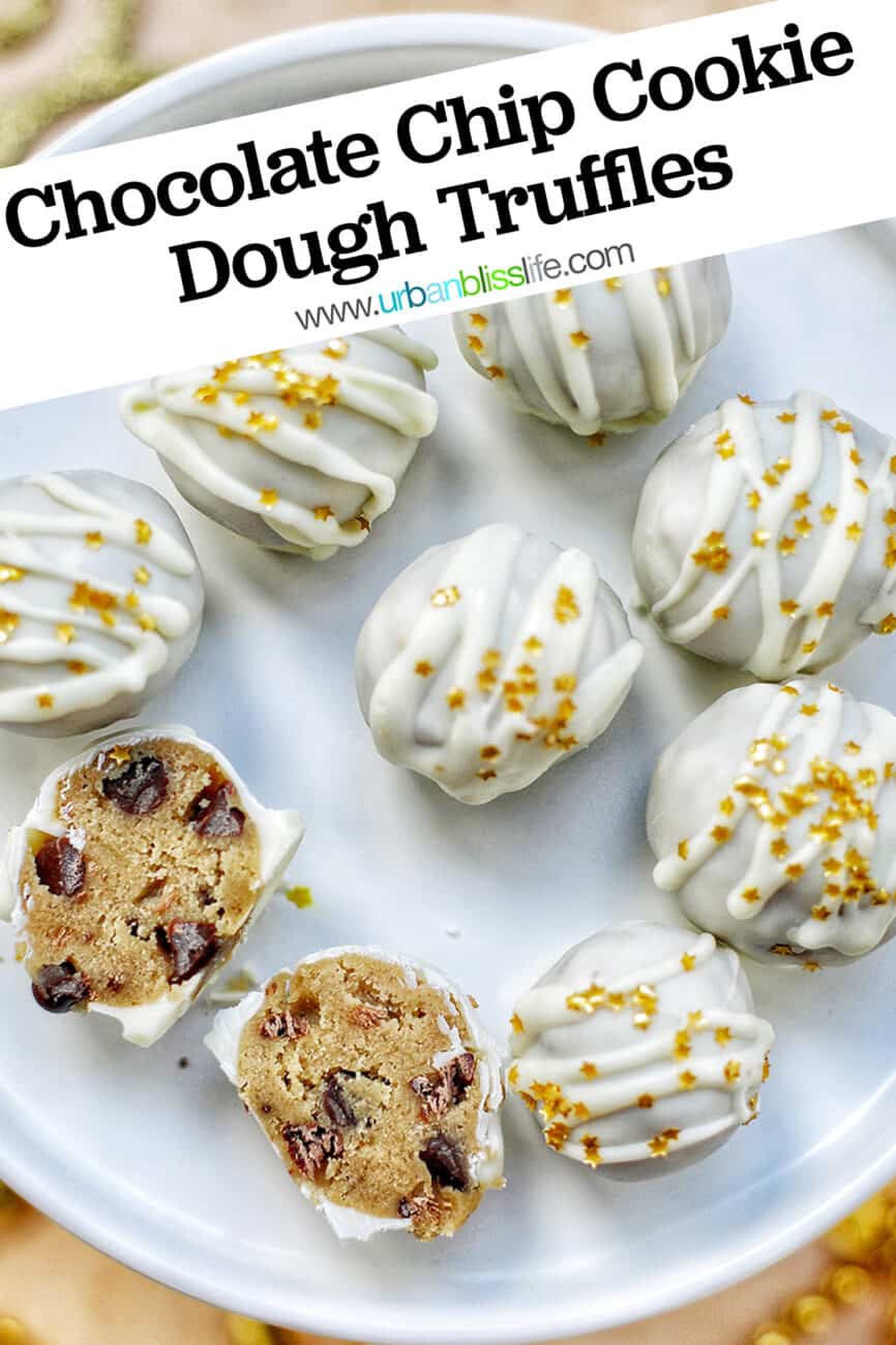 chocolate chip cookie dough truffles with text overlay