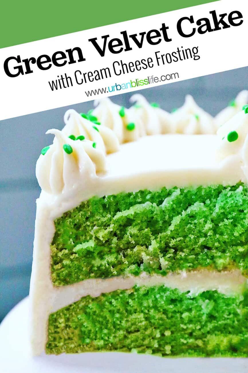 Green velvet cake with text overlay