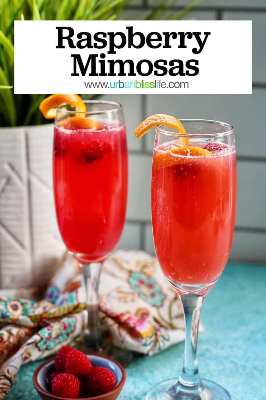 raspberry mimosas with text overlay
