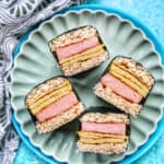 slices of spam musubi with egg