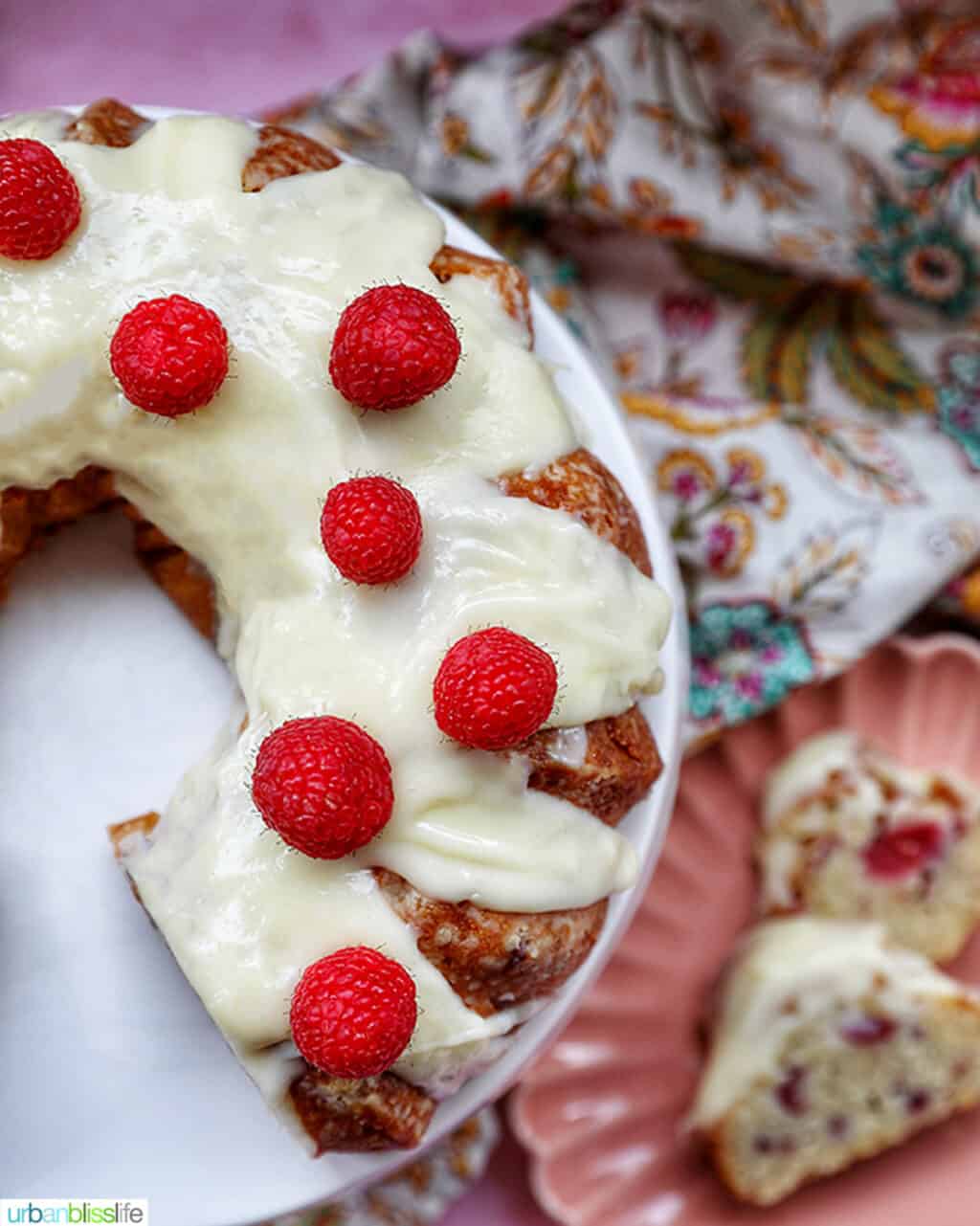 half of white chocolate raspberry bundt cake