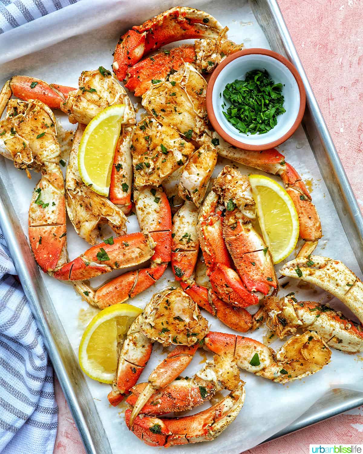 air fryer crab legs on a sheet pan