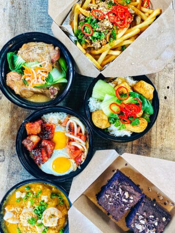 assortment of Filipino food from Baon Kainan filipino food truck