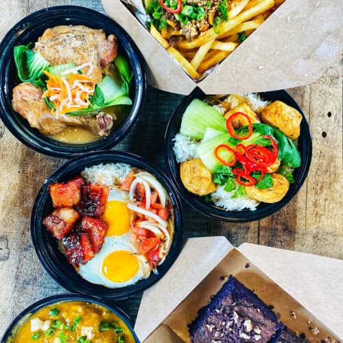assortment of Filipino food from Baon Kainan filipino food truck