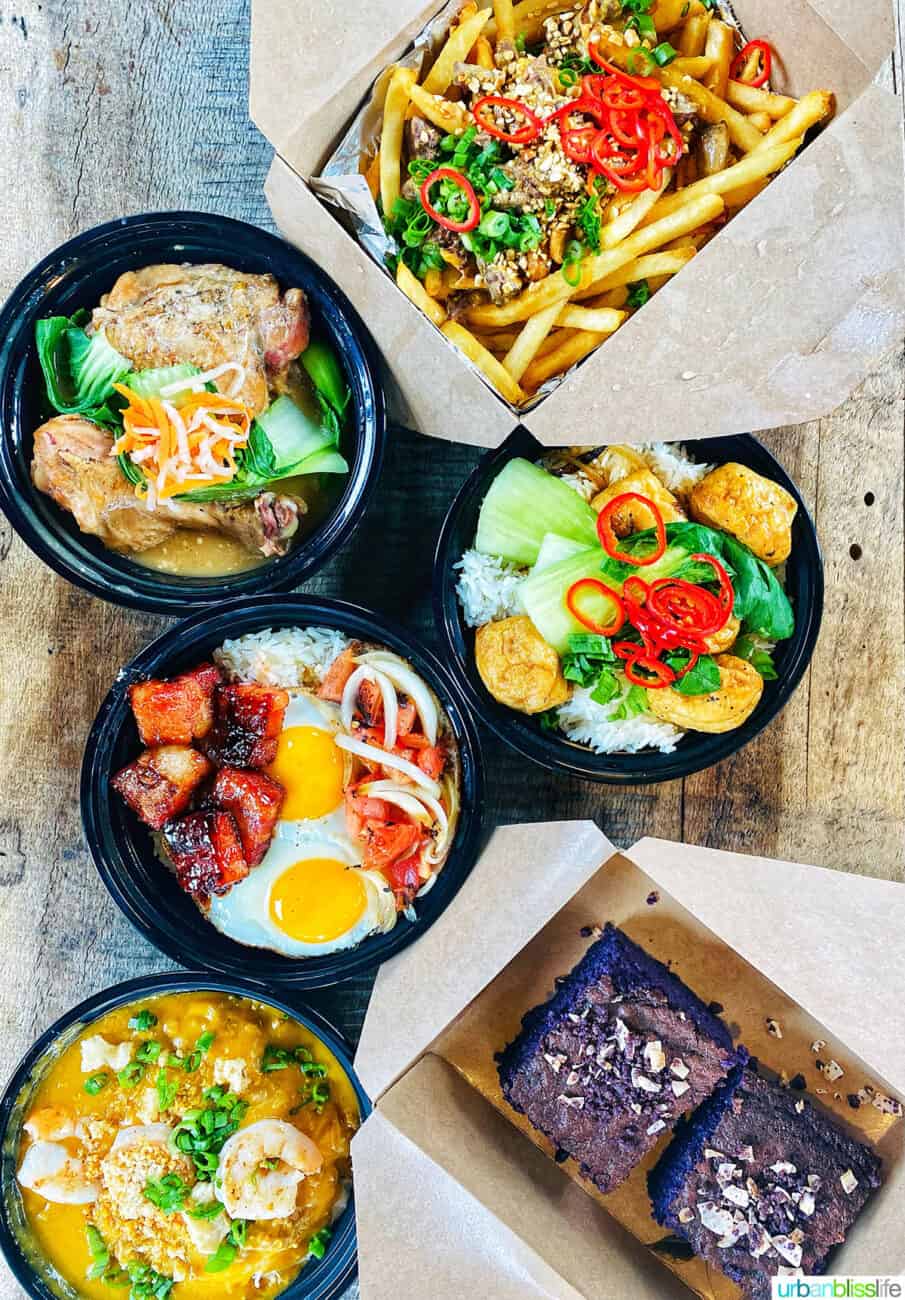 assortment of Filipino food from Baon Kainan filipino food truck