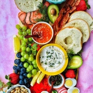 bagel brunch board on pink background
