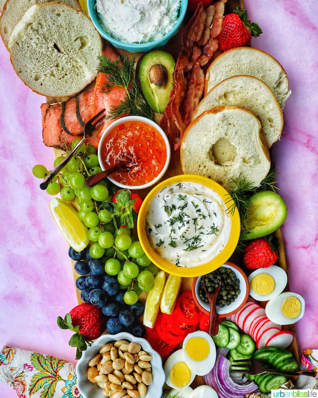brunch charcuterie board with fruits and veggies